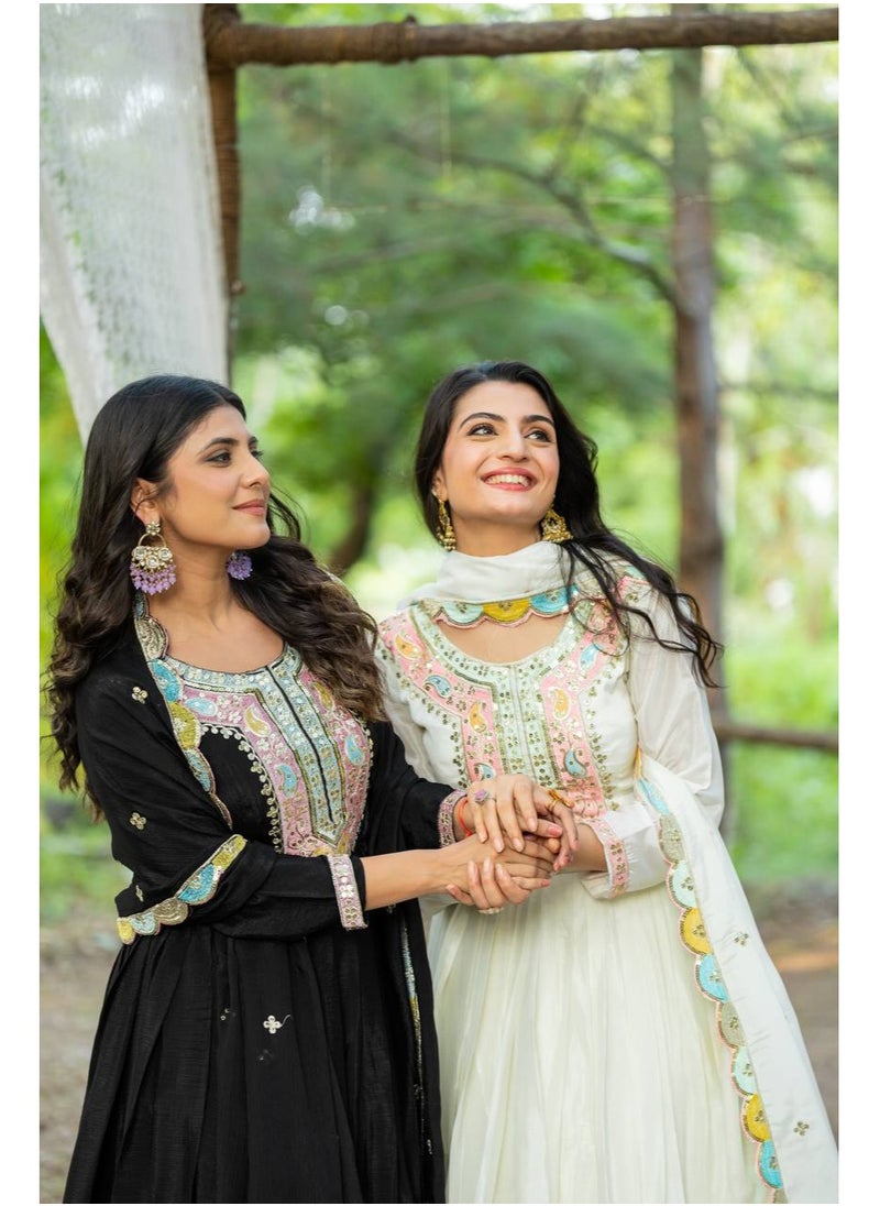 Super Asian - New Launching Heavy Designer Party Wear Look Gown-Dupatta in Heavy Multi Thread Embroidery Sequence Work - Image 1