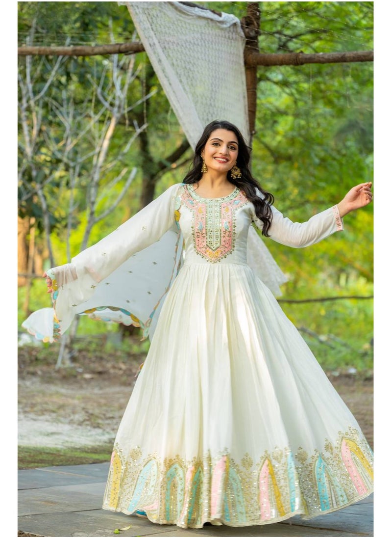Super Asian - New Launching Heavy Designer Party Wear Look Gown-Dupatta in Heavy Multi Thread Embroidery Sequence Work - Image 1