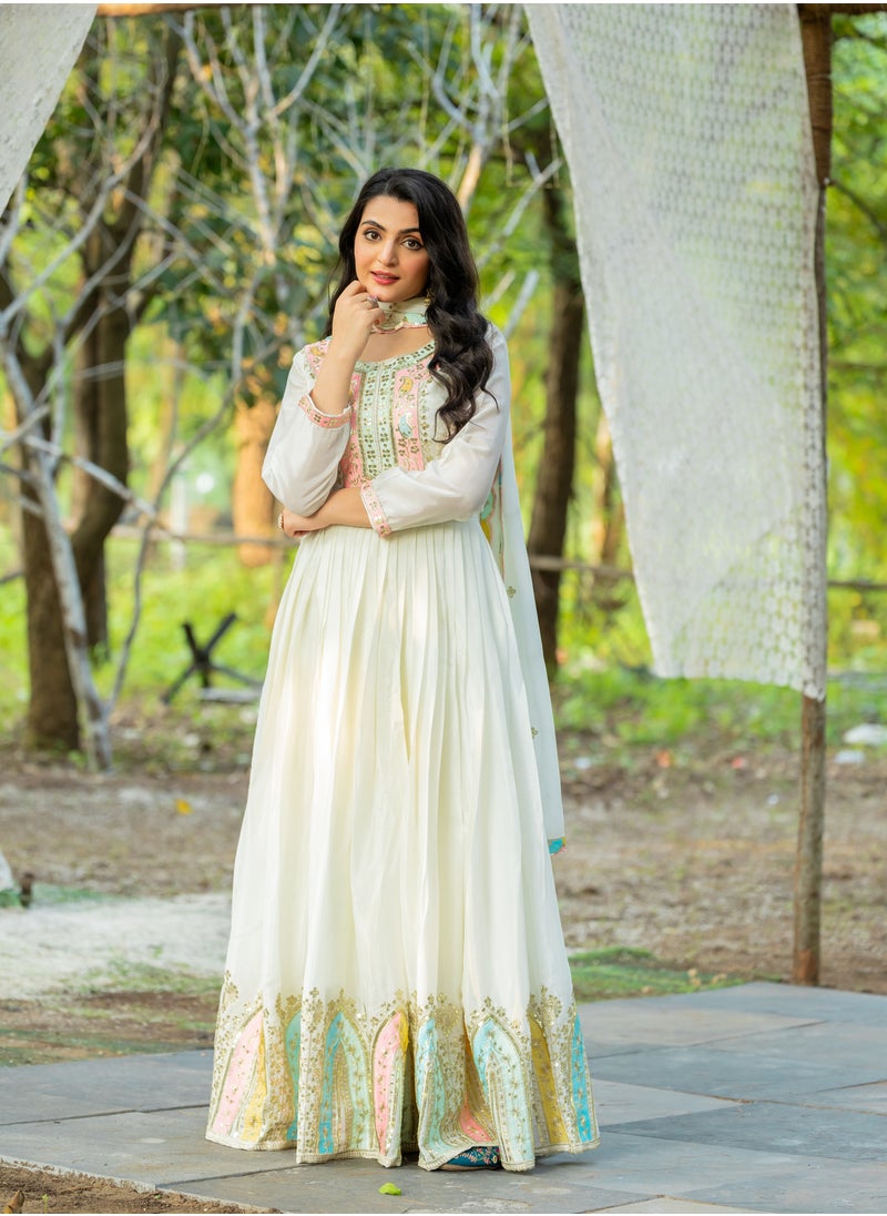 Super Asian - New Launching Heavy Designer Party Wear Look Gown-Dupatta in Heavy Multi Thread Embroidery Sequence Work - Image 1