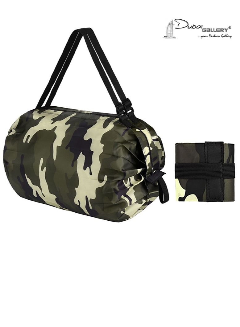 DubaiGallery Folding Supermarket Shopping Bag with Zipper | Nylon Waterproof Travel Luggage Bag Portable Foldable Shopping Bag | Multiuse Grocery Shoulder Handbag Travel Bag - Image 1