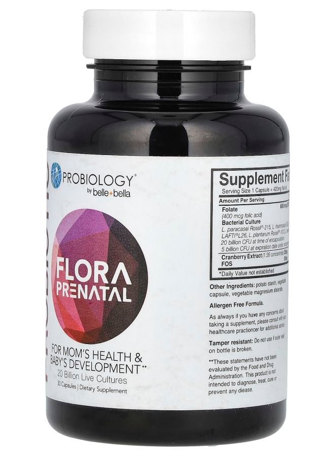 Belle+Bella Probiotic Flora Prenatal 20 Billion Live Cultures 30 Capsules - Image 2