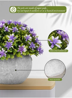 HomarKet 4 Pcs Small Artificial Plants with Pots Mini Faux Topiary Shrubs  - Image 3