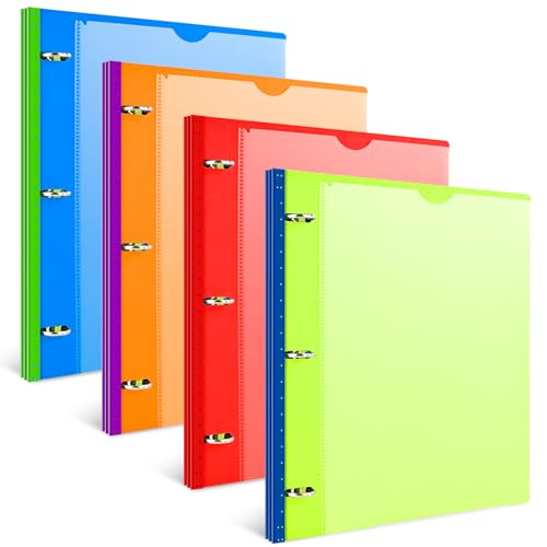 INFUN Telescoping 3 Ring Binder - 4PCS, Flexible Round Binder with Customizable Front Cover and Clear Catalog Pocket, Holds 8.5x11 inch Paper- Green, Red, Orange, Blue - Image 1