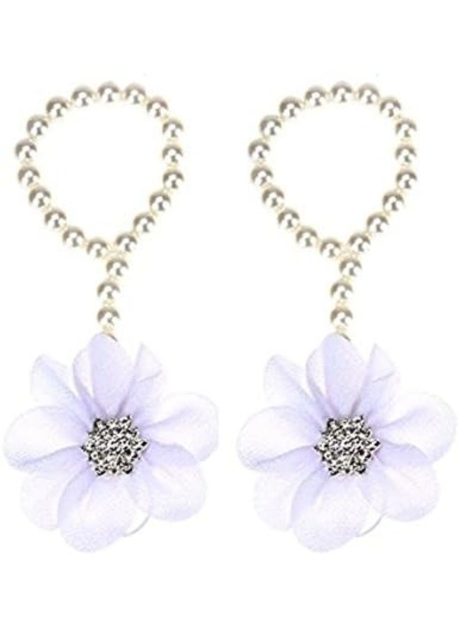 Catpapa Baby Girl Foot Flower Shoes Barefoot Sandals Pearl Chiffon - Image 4