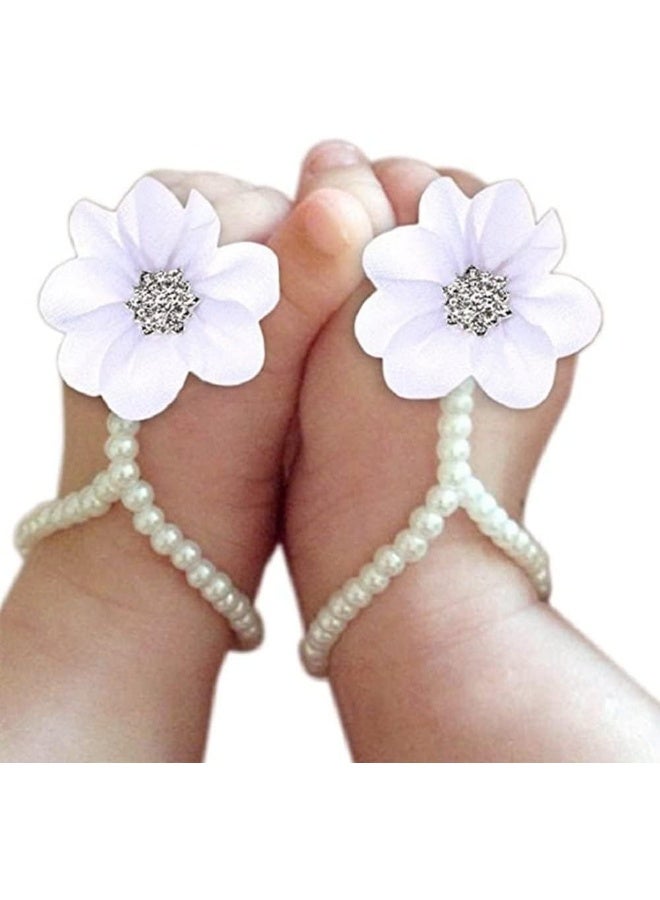 Catpapa Baby Girl Foot Flower Shoes Barefoot Sandals Pearl Chiffon - Image 5