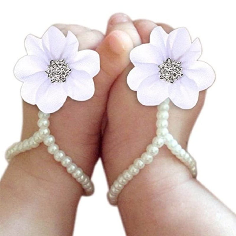 Catpapa Baby Girl Foot Flower Shoes Barefoot Sandals Pearl Chiffon - Image 1