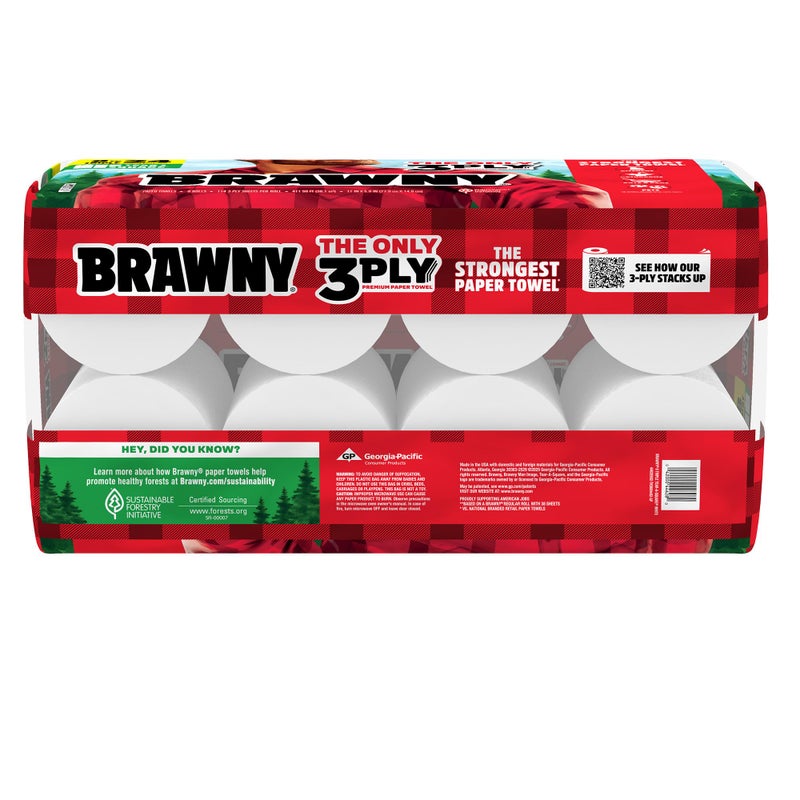 Brawny Tear-A-Square 3-Ply Paper Towels, 8 Triple Rolls = 24 Regular Rolls, Strong, Absorbent, and Durable with 3 Sheet Sizes (Quarter, Half, Full) - Image 2