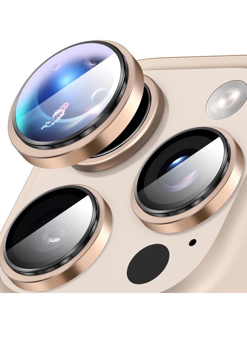 ELTRAZONE Camera Lens Protector for iPhone 16 Pro/16 Pro Max – HD Tempered Glass with Aluminum Ring (Desert Titanium) - Image 1