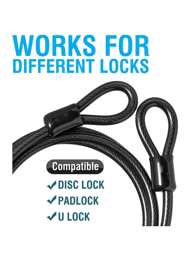Bike Security Steel Cable - Braided Steel with Double Sealed Looped Ends for U-Lock, Padlock, Disc Lock (Black) - Image 4