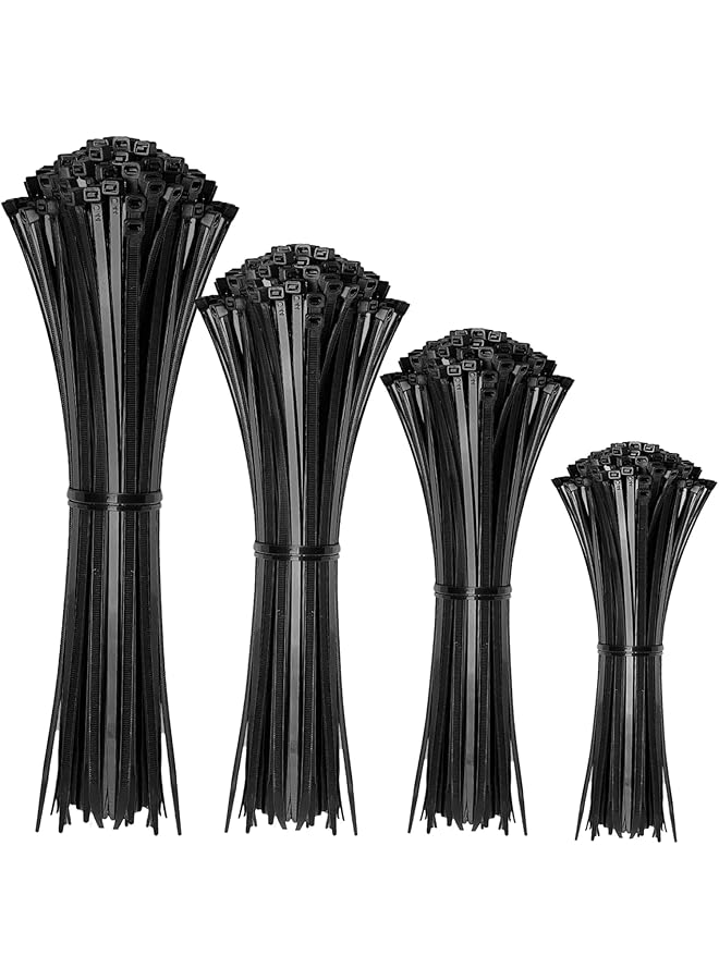 erorex Cable Zip Ties 400 Pack Black Assorted Sizes 12+8+6+4 Inch Multi Purpose Self Locking Nylon Cable Cord Management Plastic Wire Ties For Home Office Garden Workshop Black - Image 1