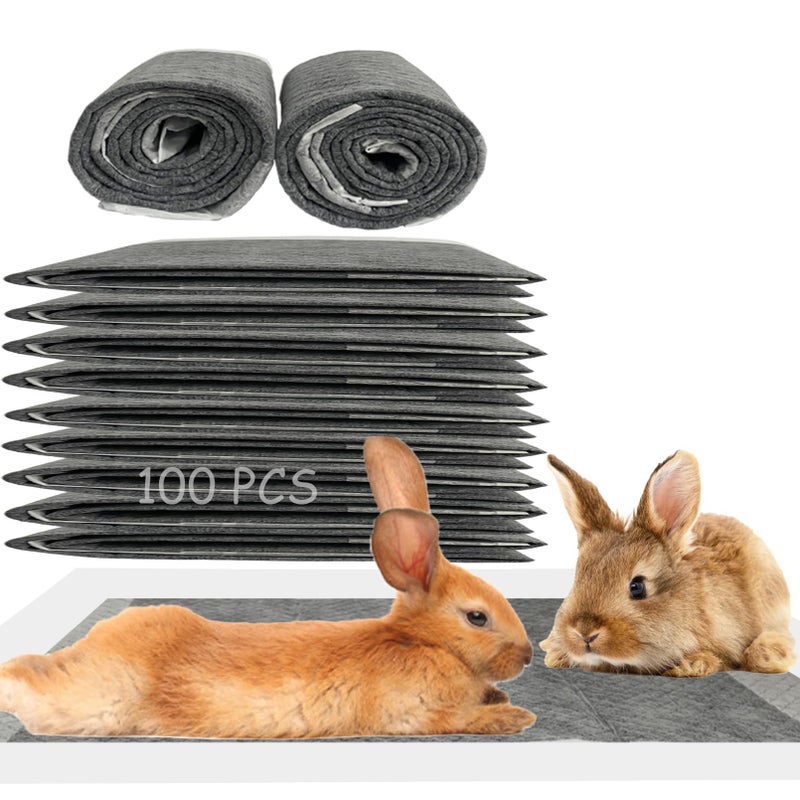 MUYG 100 Pcs Disposable Rabbit Pee PadsPet Pees Pad Cage Black Carbon LinerSuper Absorbent Leak Proof Cushion Reduce Odor Bunny Training Accessories for Kitten Puppy Hamsters Hedgehog