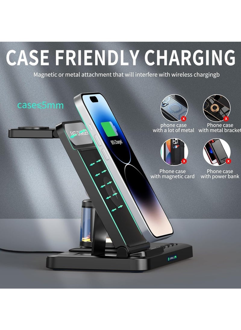 SYOSI - Wireless Charger - 5 in 1 Fast Foldable Stand Dock- Inductive Charging Station With Ambient Light and Clock Function, for Multiple Devices Apple, for iPhone 15 14 13 12 Pro Max - Image 1