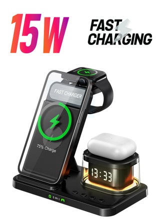 Wireless Charger - 5 in 1 Fast Foldable Stand Dock- Inductive Charging Station With Ambient Light and Clock Function, for Multiple Devices Apple, for iPhone 15 14 13 12 Pro Max - pzsku/Z7044DBCAB36031252A11Z/45/_/1738234013/221bd3c6-e707-49b8-8d07-1bdf1b295cdb