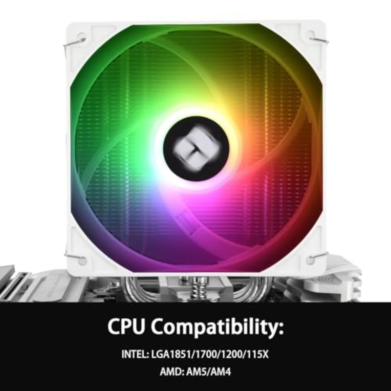 مبرد هواء وحدة المعالجة المركزية Burst Assassin 120 SE ARGB White CPU، 6 أنابيب حرارية، TL-C12CW-S PWM مبرد وحدة المعالجة المركزية بمروحة هادئة مع سرعة 1550 دورة في الدقيقة، لـ AM4/AM5، Intel LGA1851/1700/1150/1151/1200، تبريد الكمبيوتر ARGB - Image 3