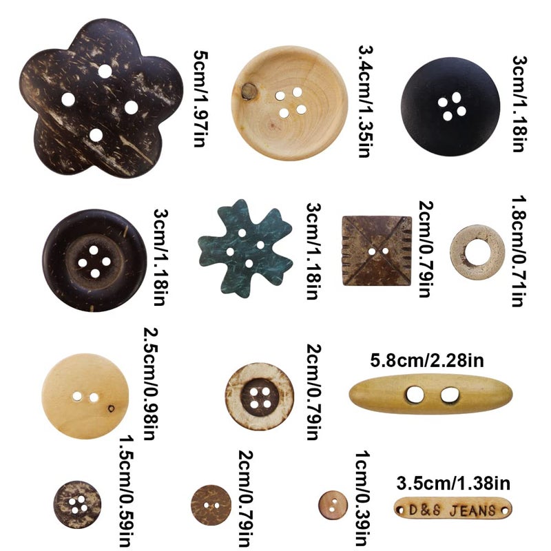 TCOTBE 600 Pcs Assorted Sizes Wooden Buttons Mixed Colors Coconut Shell Wood Handmade Ornament Buttons for Sewing Decorations DIY Arts and Crafts Manual Button Painting - Image 2