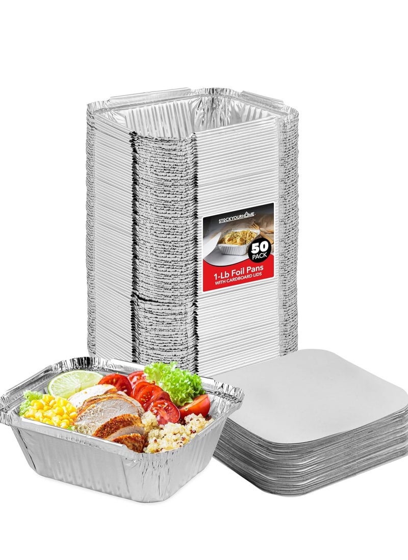 Generic Aluminum Foil and Cardboard Rectangular Container Trays 1 lb Tin Disposable Food Storage Containers for Cooking, Baking and Meal Prep  - Image 1