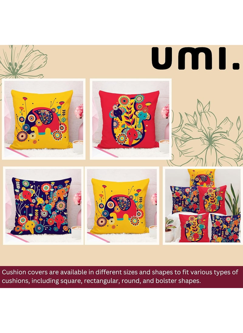 Brand - Umi Umi Unique Cute Elephant Cartoon Blue Printed Jute Cushion Covers Set of 5 16 x 16 Inches 40 x 40 Cm  - Image 2