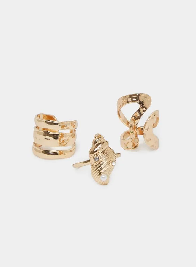 Styli  Set of 6 - Gold Tone Star Fish and Shell Ring for Women | Best Price UAE