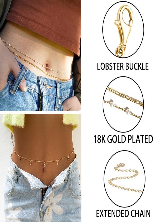 Hodaqe 3pcs Waist Chain, Adjustable Gold Plated Waist Chain For Women For Saree, Stylish Pearl Multilayered Belly Chain For Women And Girls, Hip Chain For The Waist Bikini Jewelry (3) - Image 2
