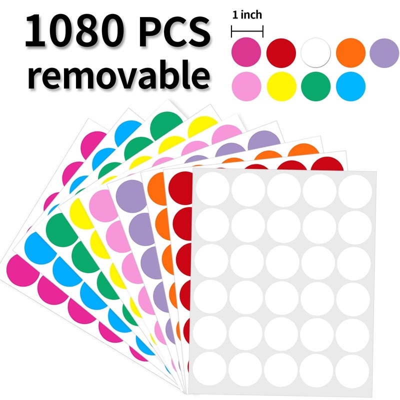 Yeachlaing 1 Inch Removable Color Code Dot Sticker Round Labels,Garage Sale Stickers Price Tags Label Blank Yard Sale Circle Dot Stickers Removable Writable Not Blurry (1080 Pack,9 Colors) - Image 2