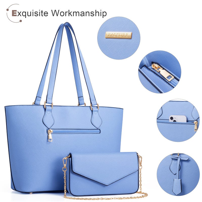 Bagsure 4PCS Women Fashion Handbags Purses Wallet Shoulder Bags Casual Tote Bag Crossbody Bags, Handbag Set Gift for Ladies Girls (Blue) - Image 5