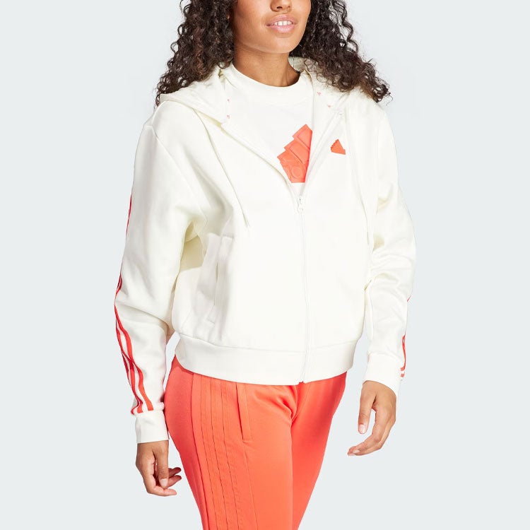 Adidas (WMNS) adidas Future Icons 3-Stripes Full Zip Hoodie Asia Sizing 'White Bright Red' - Image 5