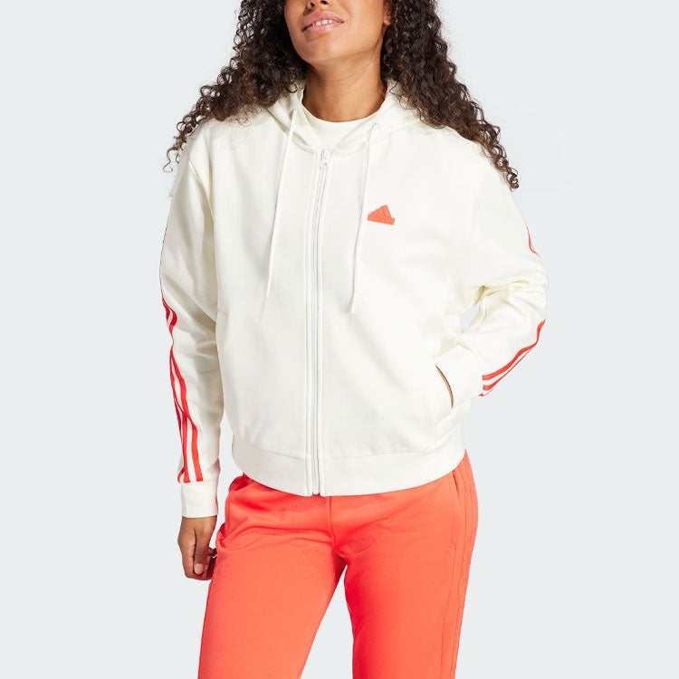 Adidas (WMNS) adidas Future Icons 3-Stripes Full Zip Hoodie Asia Sizing 'White Bright Red' - Image 3