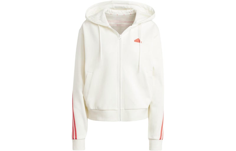 Adidas (WMNS) adidas Future Icons 3-Stripes Full Zip Hoodie Asia Sizing 'White Bright Red' - Image 2