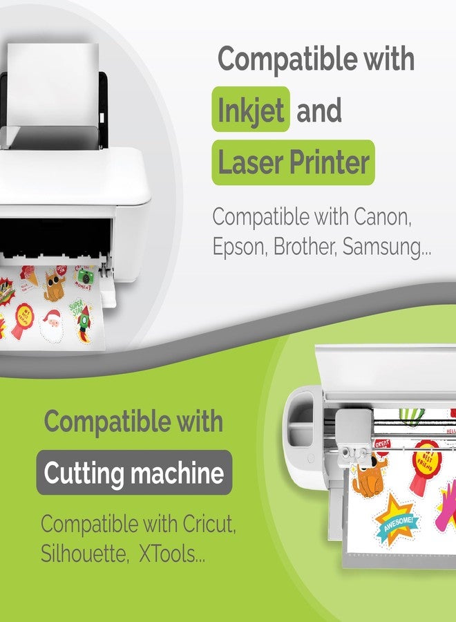 AgoDeo Premium Printable Vinyl Sticker Paper for Inkjet Printer - 34 Sheets Self-Adhesive Sheets Matte White Waterproof, Dries Quickly Vivid Colors, Holds Ink Well - Tear Resistant - Image 4