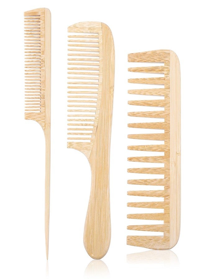 ElevateTech Natural Handmade Bamboo Combs Set Anti-Static Wide Tooth, 3 Pcs Rat Tail and Fine Tooth Wooden Combs for Women Men Natural Hair Comb for Detangling Styling Long Curly Thick Thin Hair Beard - Image 1