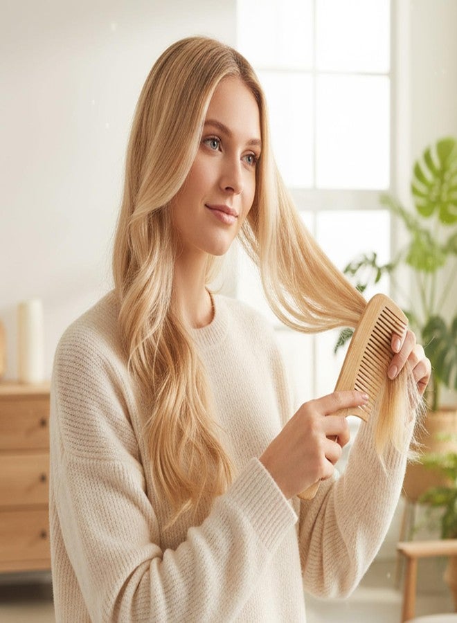 ElevateTech Natural Handmade Bamboo Combs Set Anti-Static Wide Tooth, 3 Pcs Rat Tail and Fine Tooth Wooden Combs for Women Men Natural Hair Comb for Detangling Styling Long Curly Thick Thin Hair Beard - Image 5