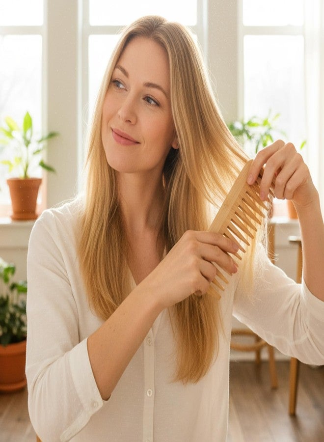 ElevateTech Natural Handmade Bamboo Combs Set Anti-Static Wide Tooth, 3 Pcs Rat Tail and Fine Tooth Wooden Combs for Women Men Natural Hair Comb for Detangling Styling Long Curly Thick Thin Hair Beard - Image 4
