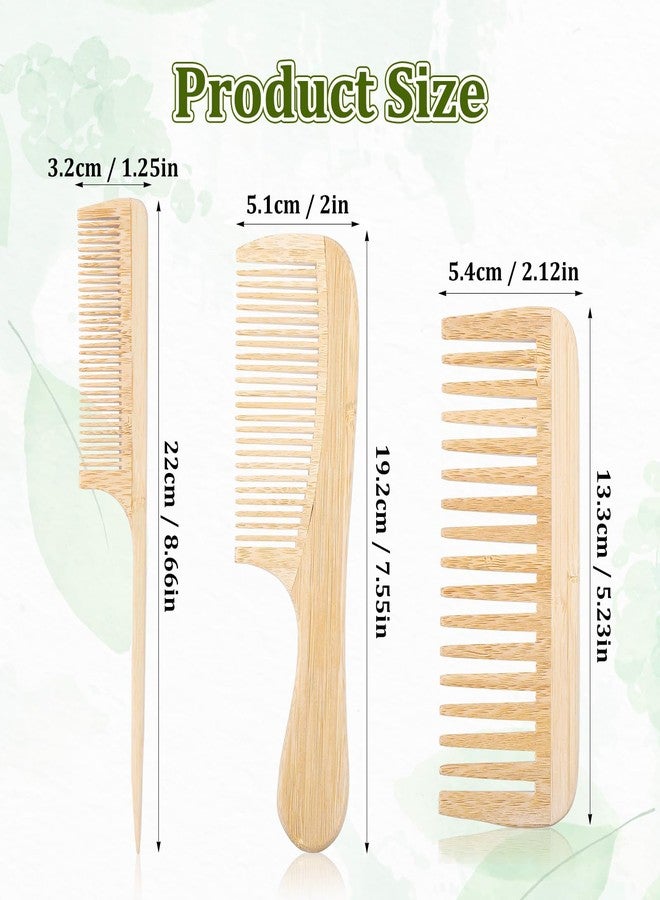 ElevateTech Natural Handmade Bamboo Combs Set Anti-Static Wide Tooth, 3 Pcs Rat Tail and Fine Tooth Wooden Combs for Women Men Natural Hair Comb for Detangling Styling Long Curly Thick Thin Hair Beard - Image 2