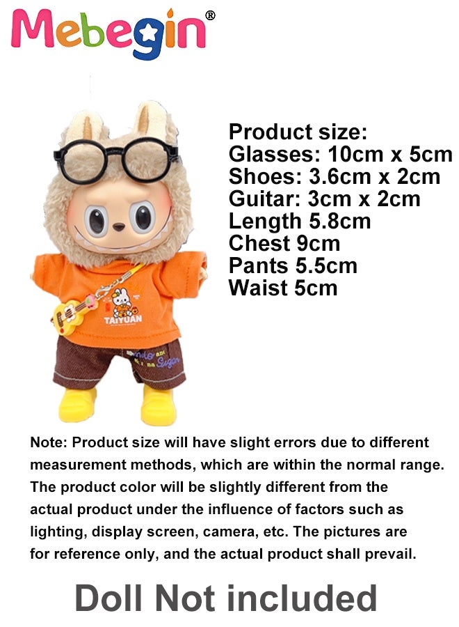 MEBEGIN Clothes for Labubu 4-Piece Set (No Doll), Including Clothes, Pants,Guitar, Glasses,Doll Accessories,Cute Clothes for Dress up Unique Style,Adorable Outfit Set for 17cm - Image 2