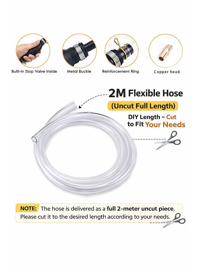 Gasoline Siphon Hose Pump, Manual Fuel Transfer Pump with High Flow, Hand Pump for Water, Petrol, Diesel & Oil with Premium PVC Hose - Image 2