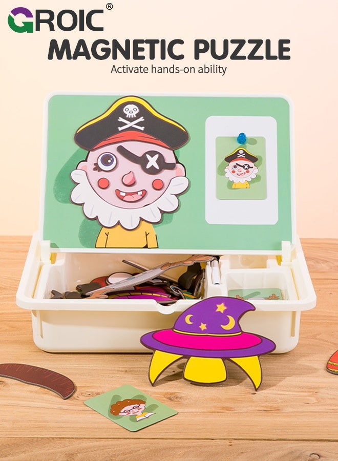 جرويك ألغاز مغناطيسية، لعبة تلبيس الوجه، لعبة سفر، لعبة تعليمية مزدوجة الجوانب لمرحلة ما قبل المدرسة، أنشطة تعليمية للأطفال الصغار في مرحلة ما قبل المدرسة، كتاب تعليمي مغناطيسي، لعبة تلبيس على الطاولة - Image 2