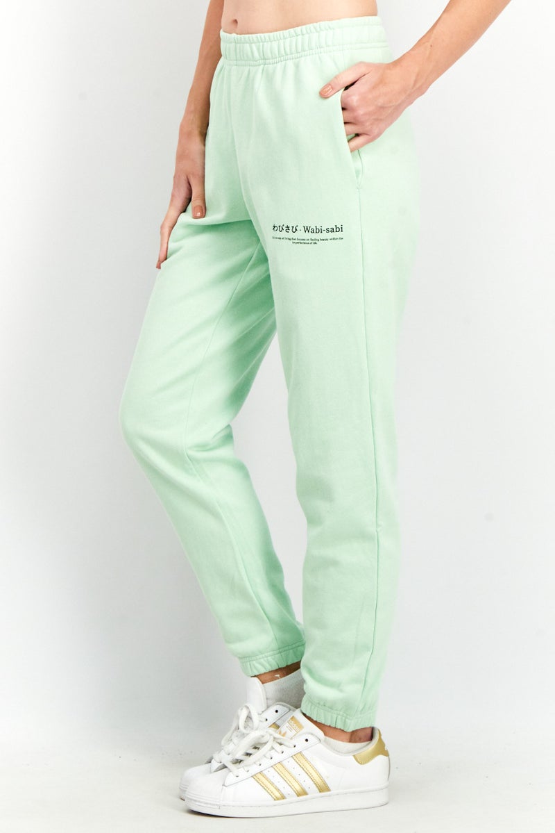 Ocean Pacific Women Relaxed Fit Graphic Print Pull On Sweatpants, Pastel Green - Image 3