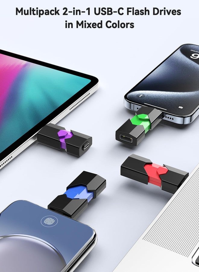 Aiibe 64GB USB C Flash Drive 5 Pack Type C + USB-A Dual Thumb Drive USB2.0 Memory Stick 64GB Flash Drives Push-Pull Portable Stick 64 GB (5 Pack, Black Green Red Blue Purple) - Image 5