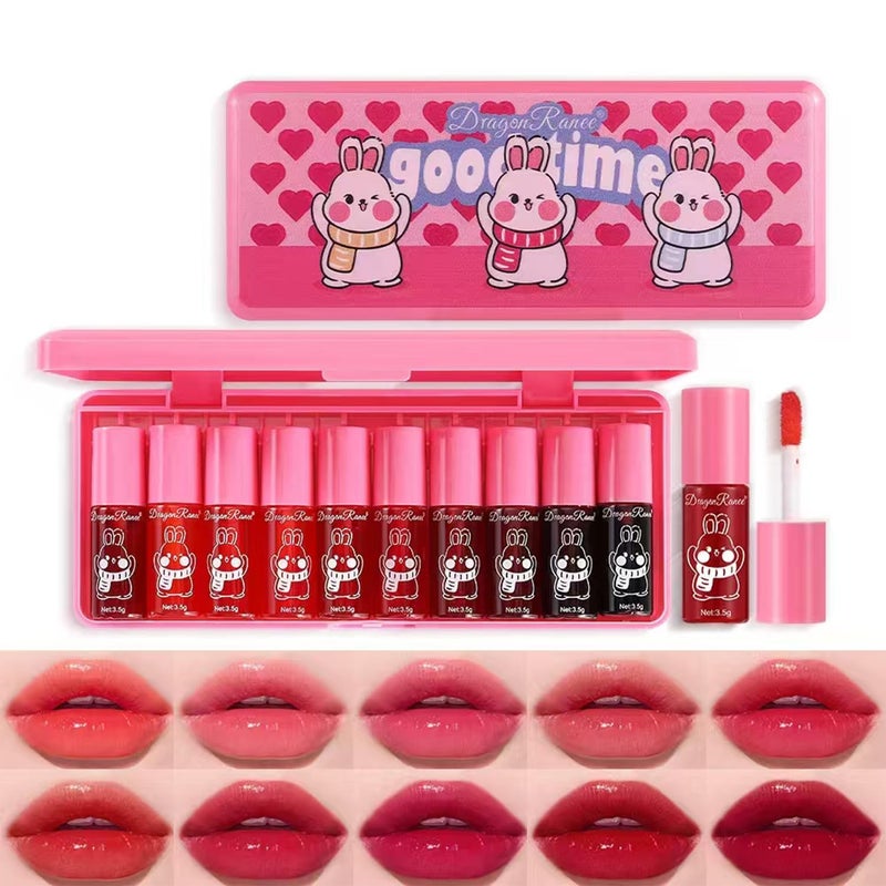 Eakroo 10 Colors Lip Tint Stain Set, Korean Lip Gloss Watery Lip Stain Moisturizing Mini Liquid Lipstick Set, Blush for Cheeks, Lipstick for Women, Non-Stick Cup, Long-Lasting, Vivid Color (Set B) - Image 1