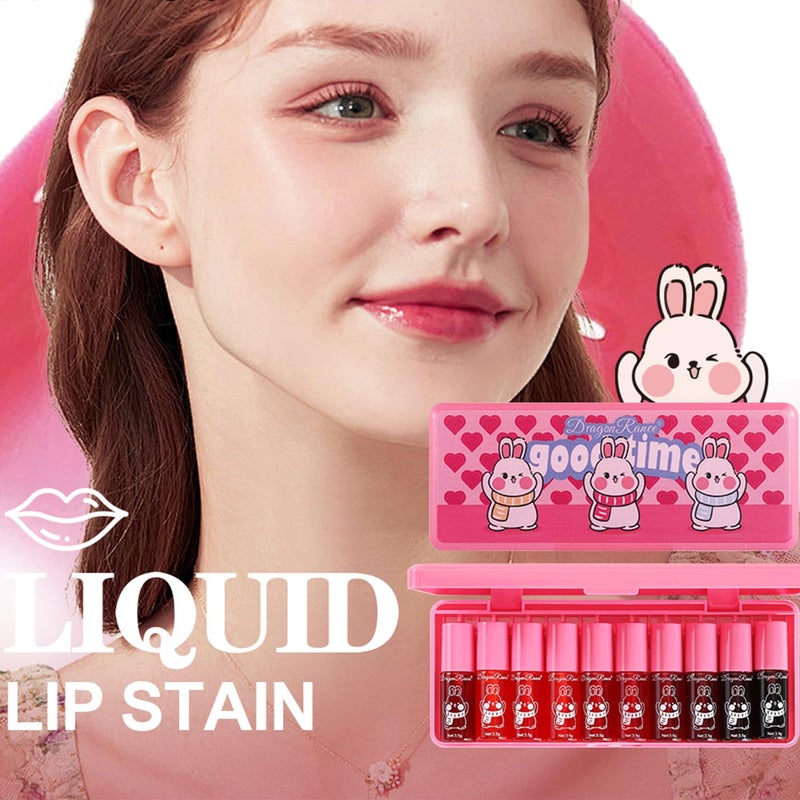 Eakroo 10 Colors Lip Tint Stain Set, Korean Lip Gloss Watery Lip Stain Moisturizing Mini Liquid Lipstick Set, Blush for Cheeks, Lipstick for Women, Non-Stick Cup, Long-Lasting, Vivid Color (Set B) - Image 2