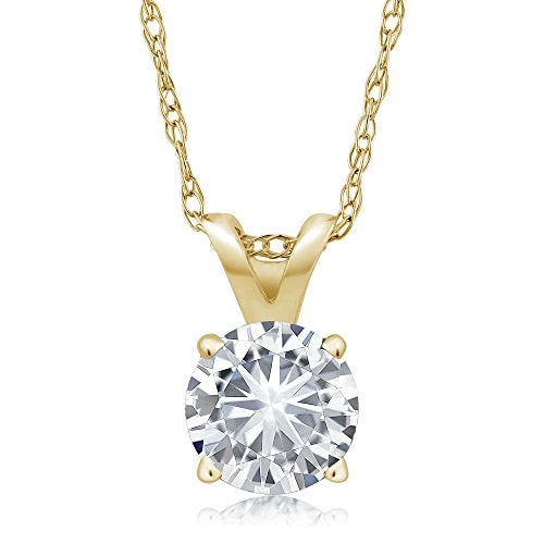 Gem Stone King 14K Yellow Gold White Moissanite Solitaire Pendant Necklace For Women | 0.27 Cttw | Round 4.5MM | With 18 inch Chain - Image 1