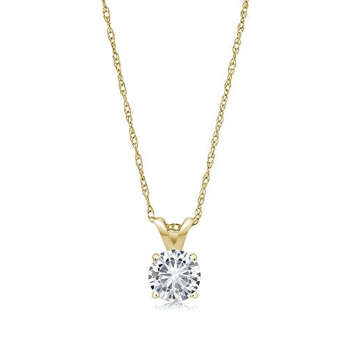 Gem Stone King 14K Yellow Gold White Moissanite Solitaire Pendant Necklace For Women | 0.27 Cttw | Round 4.5MM | With 18 inch Chain - Image 3