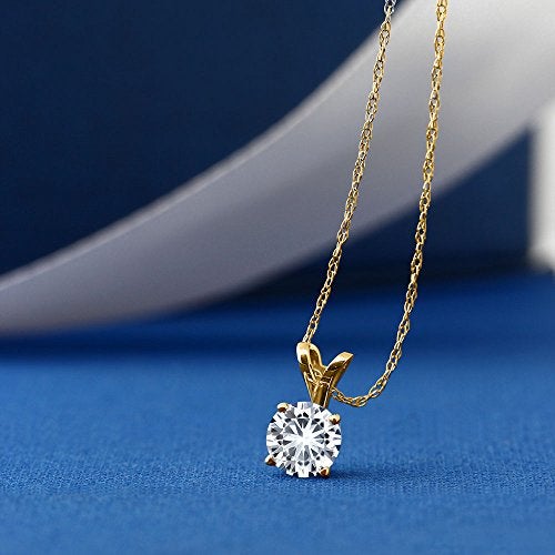 Gem Stone King 14K Yellow Gold White Moissanite Solitaire Pendant Necklace For Women | 0.27 Cttw | Round 4.5MM | With 18 inch Chain - Image 5