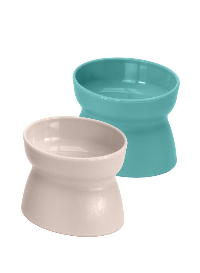 Kitty City Elevated Cat Bowls (Set of 2), Whisker-Friendly Raised Cat Food & Water Dishes, Modern Pedestal Design, Dishwasher Safe, 10.8 oz Each – Teal & Light Pink - Image 1