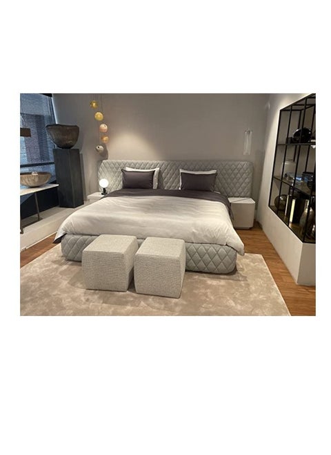 R2R FURNITURE Helix Upholstered Stitch Design Panel Bed Frame in Queen Size 160x200cm(without mattress)