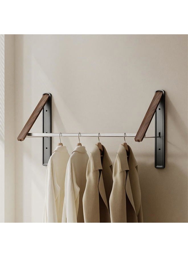 HGZBS Retractable Wall Mounted Drying Rack - Foldable Clothes Hanger in Walnut or Oak Color for Laundry Room, Closet & Balcony (Walnut, 2 Racks + Rod) - Image 1