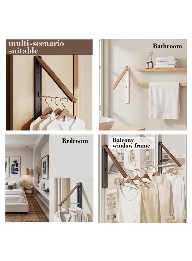 HGZBS Retractable Wall Mounted Drying Rack - Foldable Clothes Hanger in Walnut or Oak Color for Laundry Room, Closet & Balcony (Walnut, 2 Racks + Rod) - Image 5