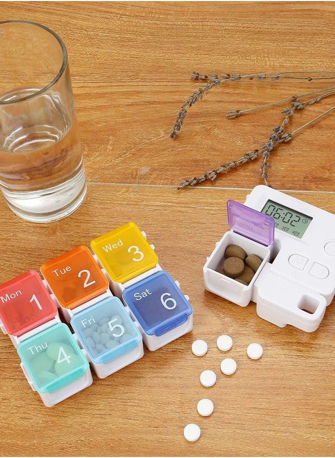 SUNDAREE - 7 Days Pill Dispenser Organizer with Reminder Alarm - CozyCabin Portable Travel Vitamins Medicine Box Case - Image 1