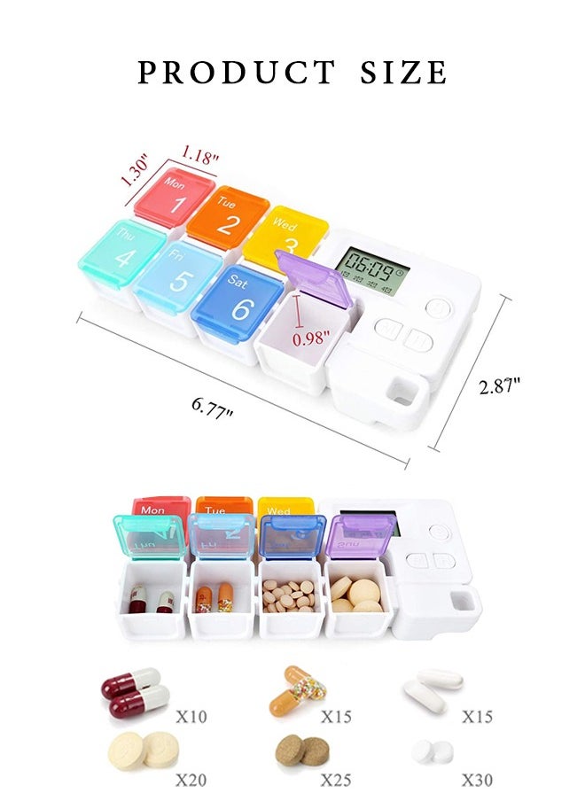 SUNDAREE - 7 Days Pill Dispenser Organizer with Reminder Alarm - CozyCabin Portable Travel Vitamins Medicine Box Case - Image 1