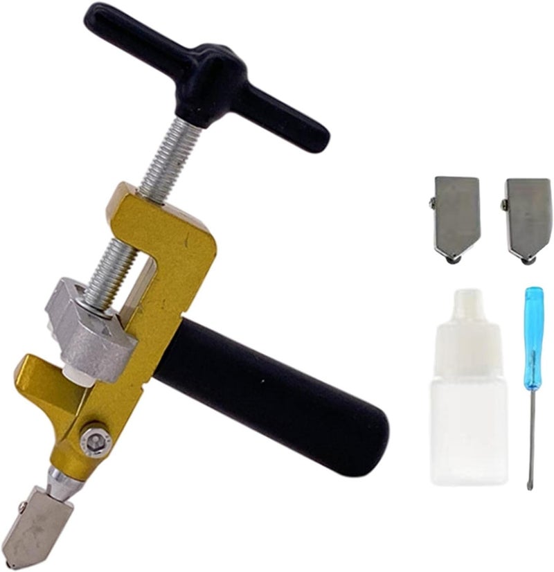 klarako Glass Cutter Hand Tool, Manual Tile Cutter, Glass Cutting Tool with Glass Breaking Pliers, DIY Tool Kit, 2 in 1 Round Handle - Image 1